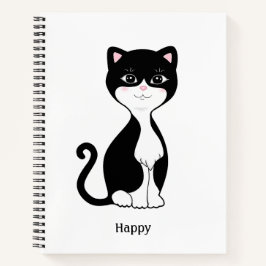 白い螺旋綴じノートに描かれたかわいいタキシード猫 ノートブック