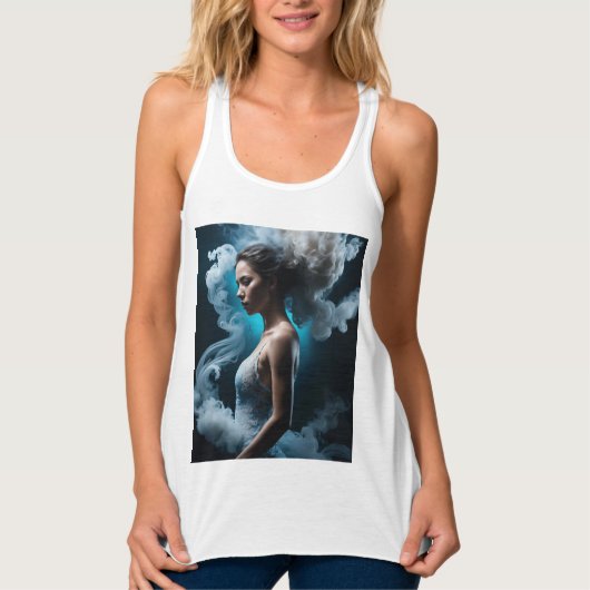 白い袖なしスクープ タンクトップ (正面)