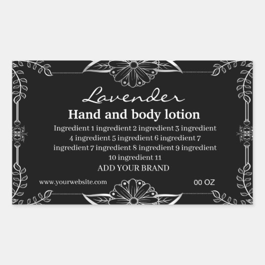 白い装飾枠の黒い背景ラベル 長方形シール (正面)