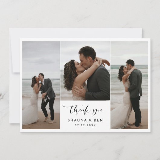 白い裏地3枚フォトコラージュ結婚の感謝 サンキューカード (正面)