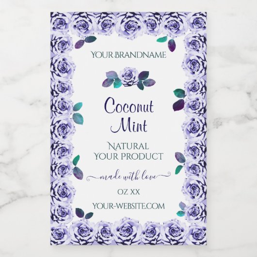 白い製品の包装ラベルにライトブルーのバラ フードラベル (シングルラベル)