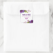 白い製品ラベルの紫色の花 スクエアシール (バッグ)