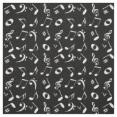 白い角度の付いた音符のパターン（黒） ファブリック (見本)