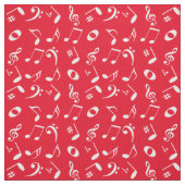 白い角度付き音符のパターン（赤） ファブリック (見本)