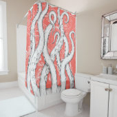 白い触手タコのヴィンテージマップサンゴ航海のル シャワーカーテン (インサイチュ)
