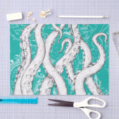白い触手タコヴィンテージマップティール（緑がかった色） 航海の 薄葉紙 (クラフト)