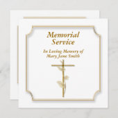 白い記念碑に金のクロスフレーム 招待状 (正面/裏面)