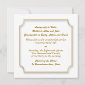 白い記念碑に金のクロスフレーム 招待状 (裏面)