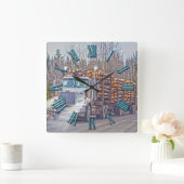 白い記録のトラックの製材製造所配達芸術 スクエア壁時計 (ホーム)