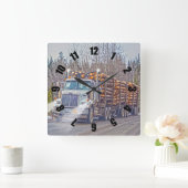 白い記録のトラックの製材製造所配達芸術 スクエア壁時計 (ホーム)