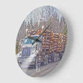 白い記録のトラックの製材製造所配達芸術 ラージ壁時計 (傾斜)