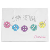 白い誕生日のカスタマイズ可能な裁縫ボタン ラージペーパーバッグ (正面)