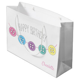 白い誕生日のカスタマイズ可能な裁縫ボタン ラージペーパーバッグ