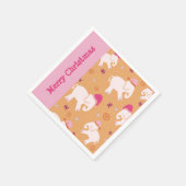 白い象の模様ピンクとオレンジのクリスマス スタンダードカクテルナプキン (角)