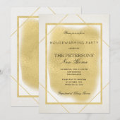 白い象牙の金のフレームを使ったフォーマルな新築祝いパーティー 招待状 (正面/裏面)