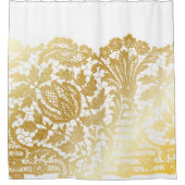 白い豪華な金ゴールドレース シャワーカーテン (正面)