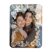 白い貝のフレームのカスタムフォト マグネット (縦)