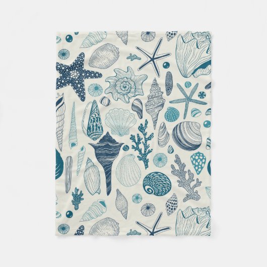 白い貝殻 フリースブランケット (正面)