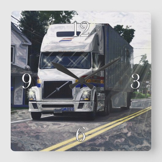白い貨物トラックの運転手の柱時計 スクエア壁時計 (正面)