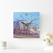 白い貨物トラック-貨物自動車およびハイウェーの芸術 スクエア壁時計 (ホーム)