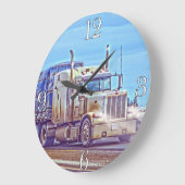 白い貨物トラック-貨物自動車およびハイウェーの芸術 ラージ壁時計 (傾斜)