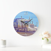 白い貨物トラック-貨物自動車およびハイウェーの芸術 ラージ壁時計 (ホーム)