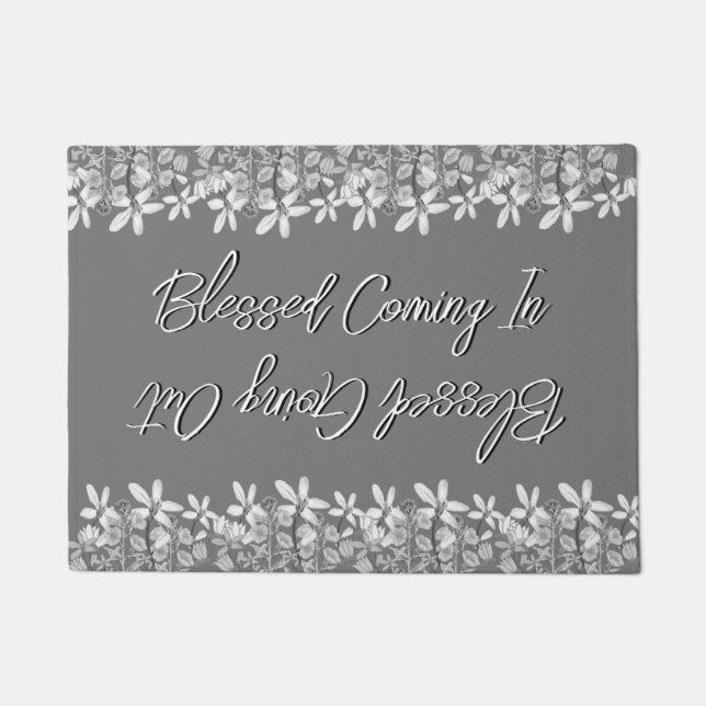 白い賛美花が出て賛美いる ドアマット (正面)