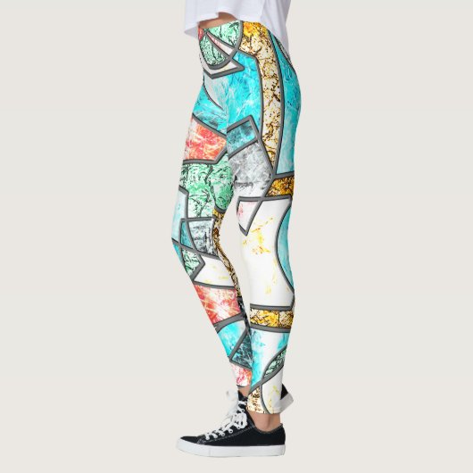 白い質感を風変わり持つ幾何形状 レギンス (左)