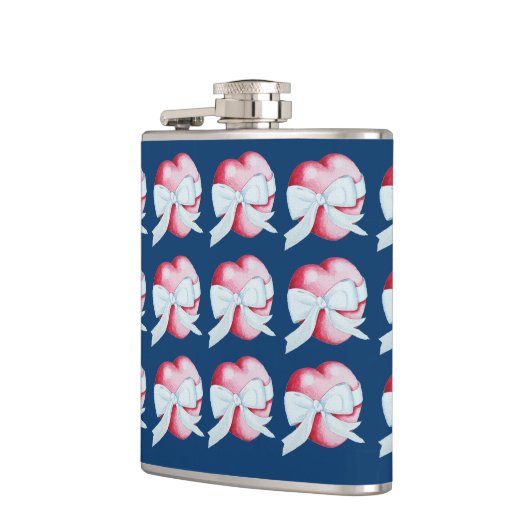 白い赤いハートの弓で結ばれた2つのリボン フラスク (左)