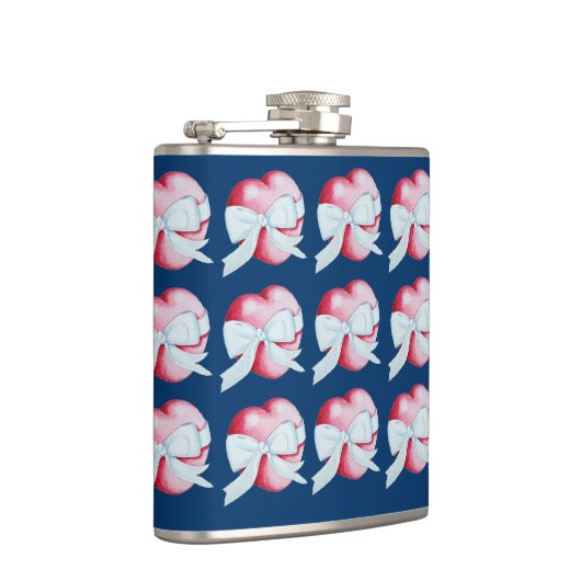 白い赤いハートの弓で結ばれた2つのリボン フラスク (右)