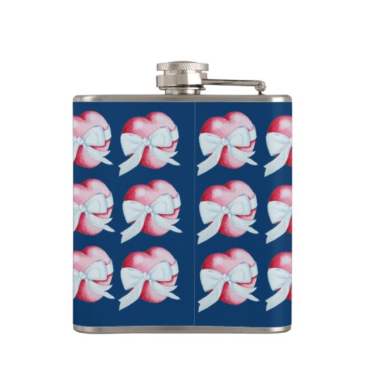 白い赤いハートの弓で結ばれた2つのリボン フラスク (裏面)