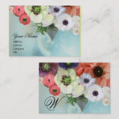 白い赤いピンクのバラとアネモネの花モノグラム 名刺 (正面/裏面)