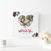 白い赤いフローラのハート型のプレゼント スクエア壁時計 (ホーム)