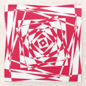 白い赤い抽象芸術錯覚 ガラスコースター (正面)