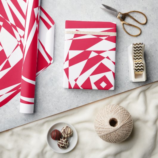 白い赤い抽象芸術錯覚 ラッピングペーパー (クラフト)