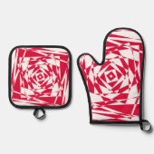 白い赤い抽象芸術錯覚 鍋つかみ&鍋敷きセット (正面)