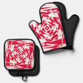 白い赤い抽象芸術錯覚 鍋つかみ&鍋敷きセット (正面/裏面)