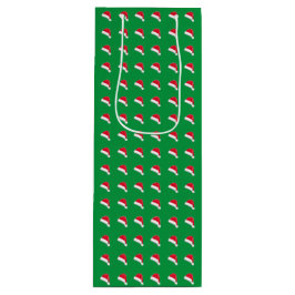 白い赤い緑のサンタハットパターンクリスマス ワインギフトバッグ