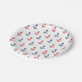 白い赤い青の航海のいかり ペーパープレート (アングル)