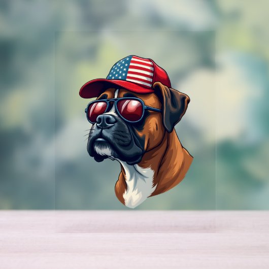 白い赤い青を着たボクサー犬 アクリルサイン (ニュートラル)