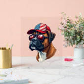 白い赤い青を着たボクサー犬 アクリルサイン (ウェディング)