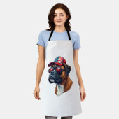 白い赤い青を着たボクサー犬 エプロン (着用した状態)