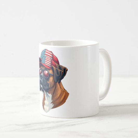 白い赤い青を着たボクサー犬 コーヒーマグカップ (正面右)