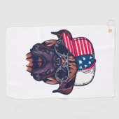 白い赤い青を着たボクサー犬 ゴルフタオル (横)