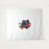 白い赤い青を着たボクサー犬 タペストリー (正面(横))