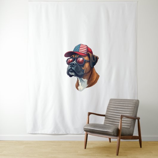 白い赤い青を着たボクサー犬 タペストリー (インサイチュ)