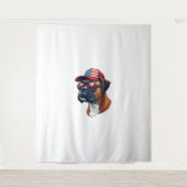 白い赤い青を着たボクサー犬 タペストリー (正面)