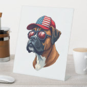 白い赤い青を着たボクサー犬 台座サイン (インサイチュ)