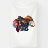 白い赤い青を着たボクサー犬 横断幕 (縦)