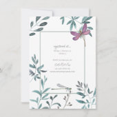 白い赤ちゃんシャワーにトンボの庭の緑 招待状 (裏面)